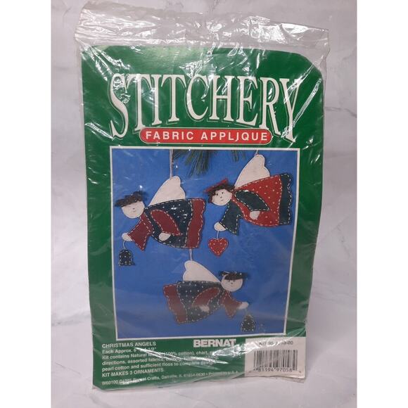 Bernat Stitchery Fabric Applique Kit Christmas Angels 95601000 3 Ornaments - Picture 1 of 5